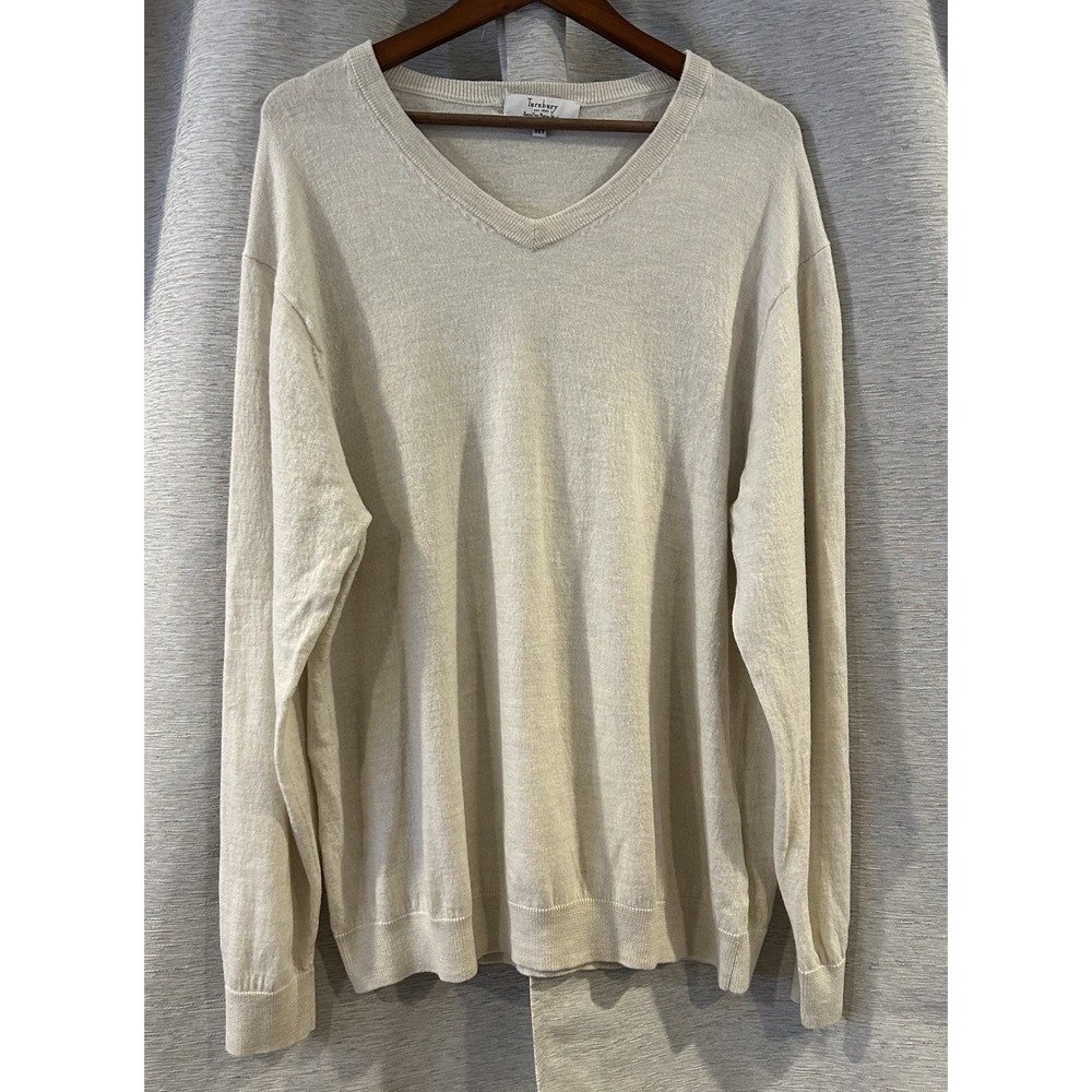 Turnbury Extra Fine Merino Wool Sweater Mens V-Neck‎ Pullover 3XT Cream